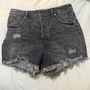 Free People Black Jean Shorts High-Waisted Distressed